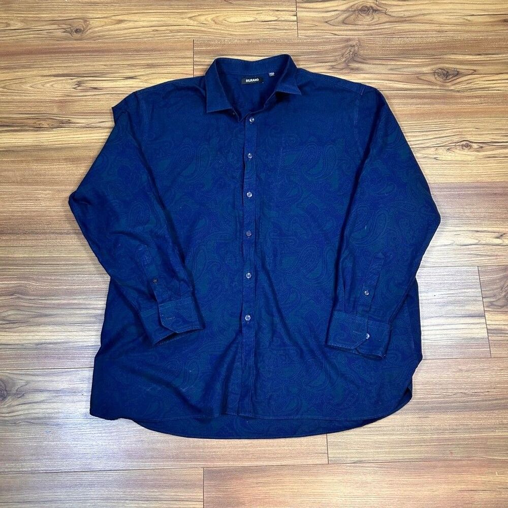 Murano Shirt Mens XXL Blue Green Paisley Long Sleeve Button Up 100% Cotton